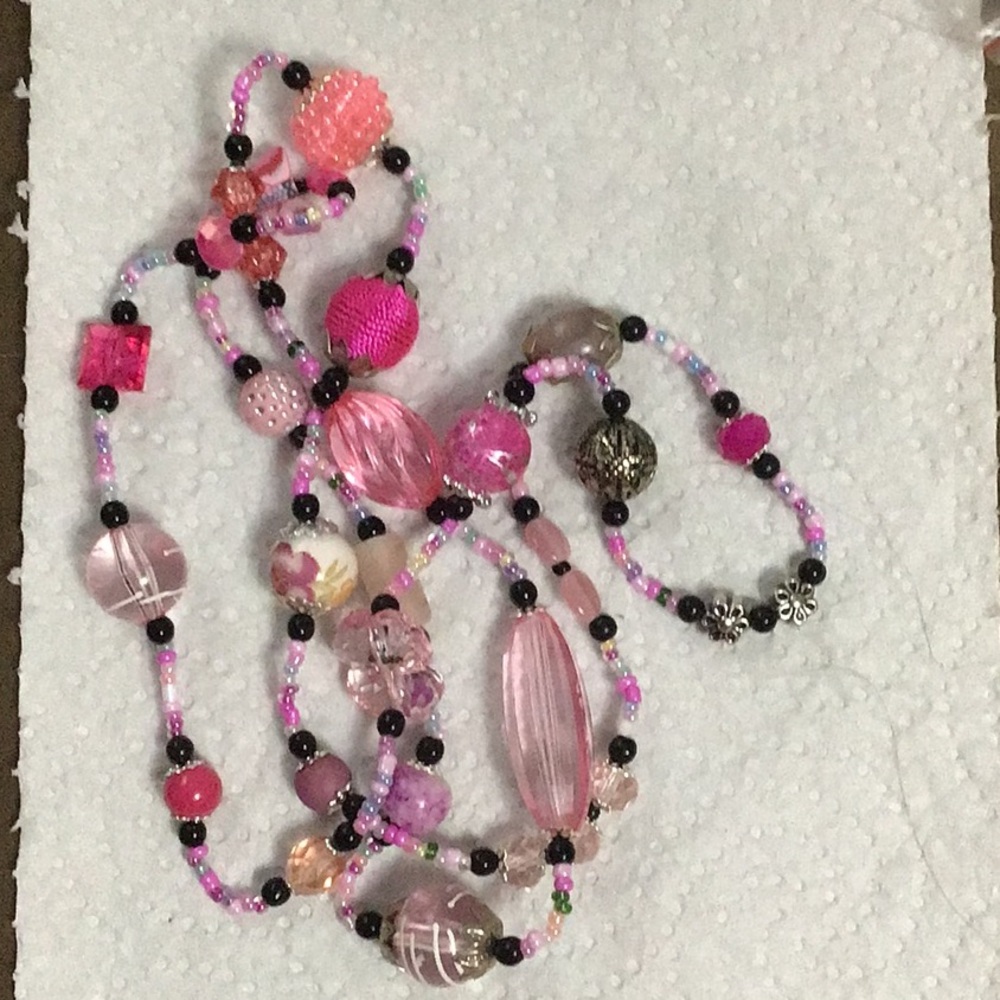 Elegant Pink Beaded Necklace,  handmade, bead soup jewelry